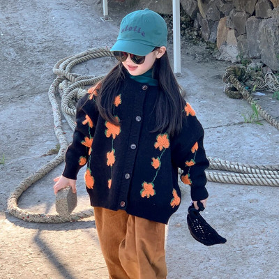 Pulover pentru copii 2023, primăvară și toamnă, băieți și fete, cardigan cu flori coreeane, pulover pentru copii, ocazional, tricot largi