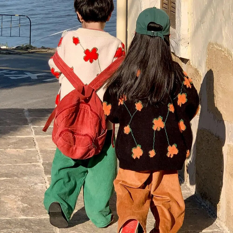 Pulover pentru copii 2023, primăvară și toamnă, băieți și fete, cardigan cu flori coreeane, pulover pentru copii, ocazional, tricot largi