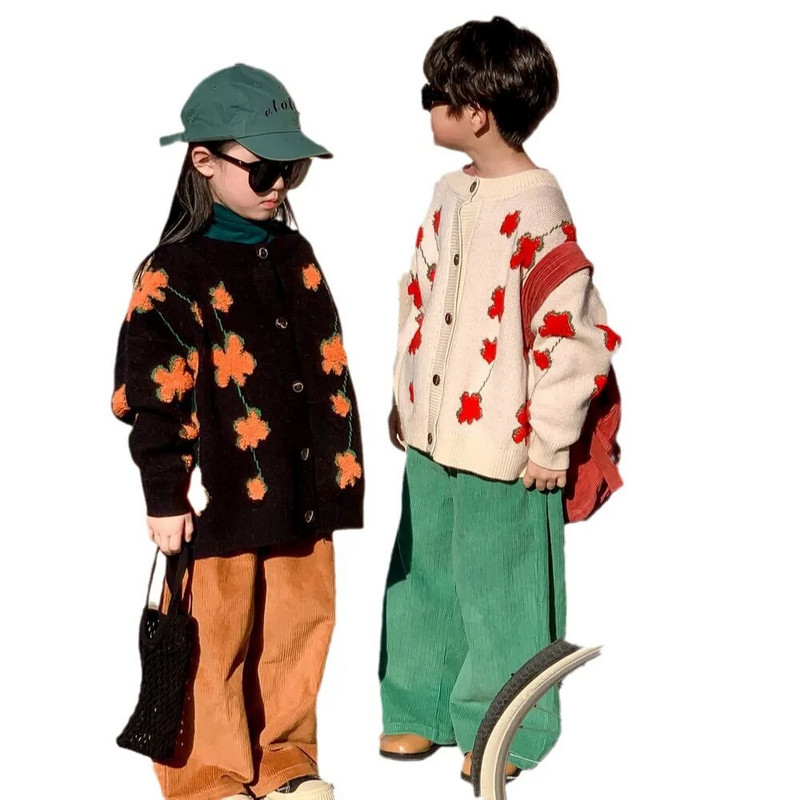 Pulover pentru copii 2023, primăvară și toamnă, băieți și fete, cardigan cu flori coreeane, pulover pentru copii, ocazional, tricot largi