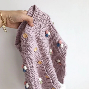 Нова пролетна лилава жилетка за бебета и момичета, детски пуловер, есенен помпон за новородени, трикотаж с дълъг ръкав, горни дрехи за момиченца