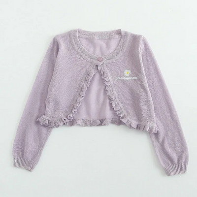 Nový jarný jesenný kórejský štýl pre dievčatká s výstrihom do V na jeden gombík, bavlnený sveter s dlhým rukávom, detský pletený sveter