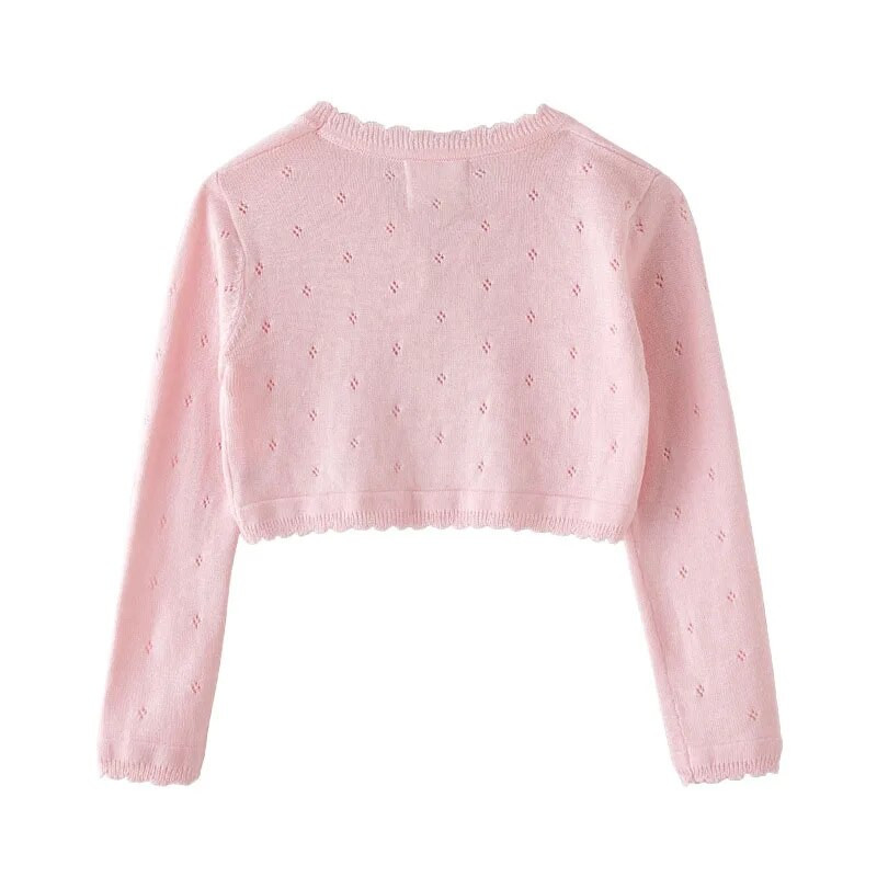 Nový jarný jesenný kórejský štýl pre dievčatká s výstrihom do V na jeden gombík, bavlnený sveter s dlhým rukávom, detský pletený sveter