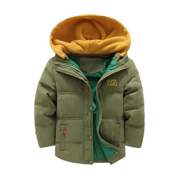 2023 Winter New Boys Jacket Splicing Thicken Keep Hooded Hooded Cold Protection Hendbreake for 3-10 Years Old Παιδικό παλτό