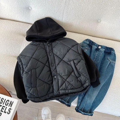 2024 nové zimné chlapčenské kabáty s kapucňou, bavlnené prešívané teplé bundy pre deti, ležérne pohodlné kabáty, oblečenie