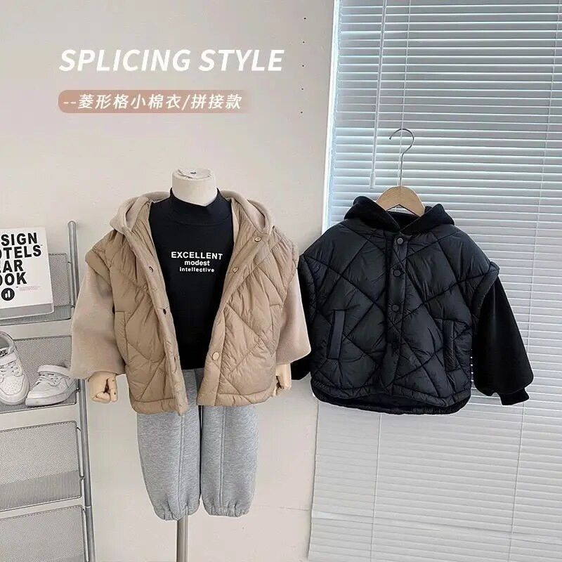 2024 nové zimné chlapčenské kabáty s kapucňou, bavlnené prešívané teplé bundy pre deti, ležérne pohodlné kabáty, oblečenie