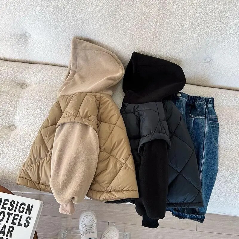 2024 nové zimné chlapčenské kabáty s kapucňou, bavlnené prešívané teplé bundy pre deti, ležérne pohodlné kabáty, oblečenie