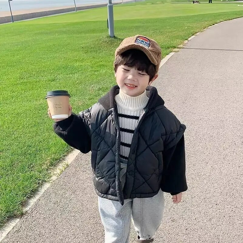 2024 nové zimné chlapčenské kabáty s kapucňou, bavlnené prešívané teplé bundy pre deti, ležérne pohodlné kabáty, oblečenie