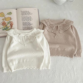 Jesenný sveter pre novorodencov, dievčenské oblečenie, detský sveter, pletený sveter pre batoľatá, novorodenecký pletený svetr s lotosovým golierom, bavlnený detský pulóver