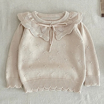 Есенен пуловер Нови дрехи за бебета и момичета Бебешки пуловер Плетен пуловер за малко дете Плетиво за новородени Памучни бебешки пуловери с яка с лотос