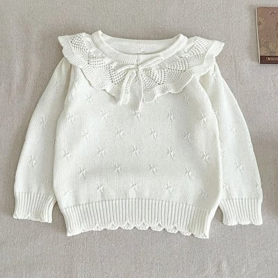 Jesenný sveter pre novorodencov, dievčenské oblečenie, detský sveter, pletený sveter pre batoľatá, novorodenecký pletený svetr s lotosovým golierom, bavlnený detský pulóver