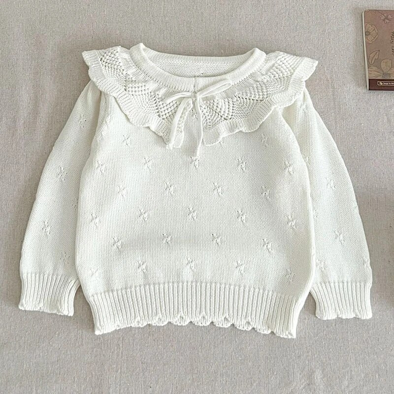 Jesenný sveter pre novorodencov, dievčenské oblečenie, detský sveter, pletený sveter pre batoľatá, novorodenecký pletený svetr s lotosovým golierom, bavlnený detský pulóver