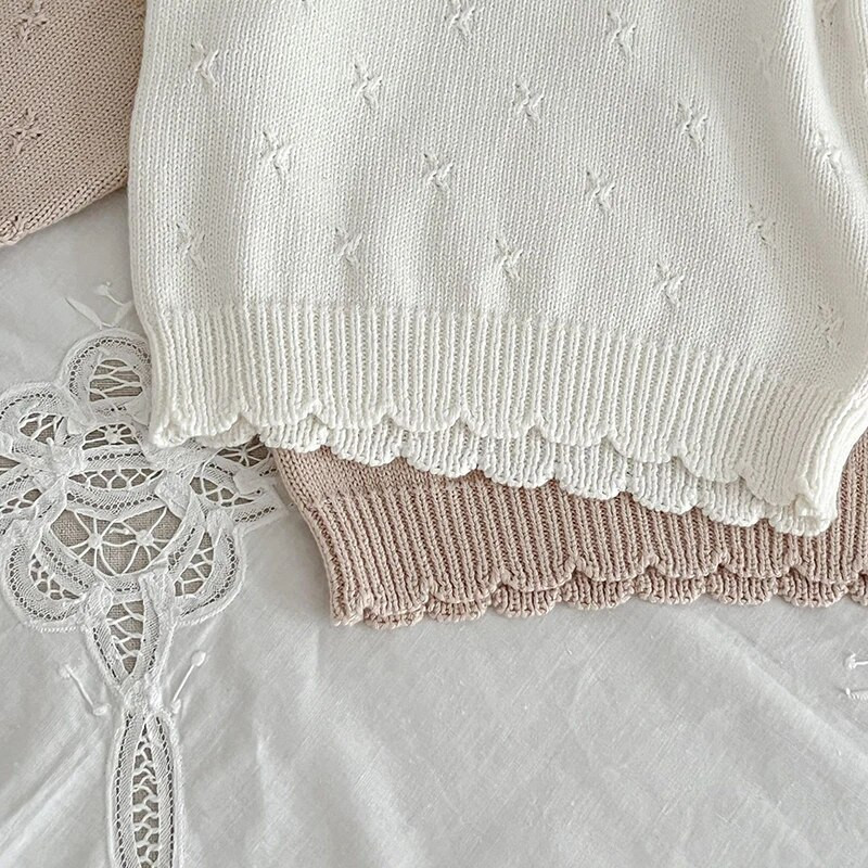 Jesenný sveter pre novorodencov, dievčenské oblečenie, detský sveter, pletený sveter pre batoľatá, novorodenecký pletený svetr s lotosovým golierom, bavlnený detský pulóver