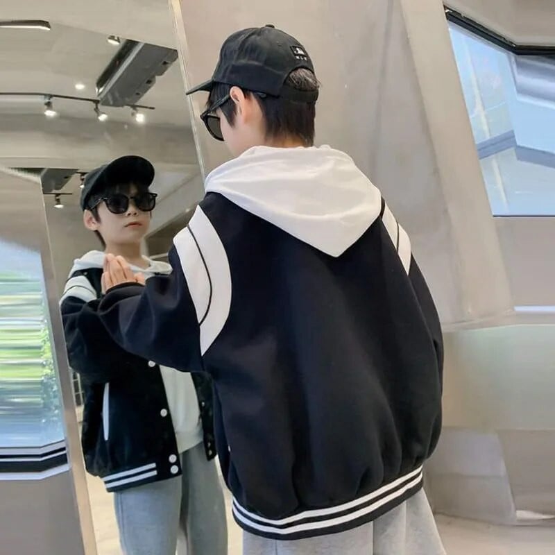 Bunda pre chlapcov 2022 Nová značka s kapucňou, jesenná jarná bunda pre tínedžerov, chlapčenský jesenný kabát, detské oblečenie 6, 8, 10, 12, 14 rokov