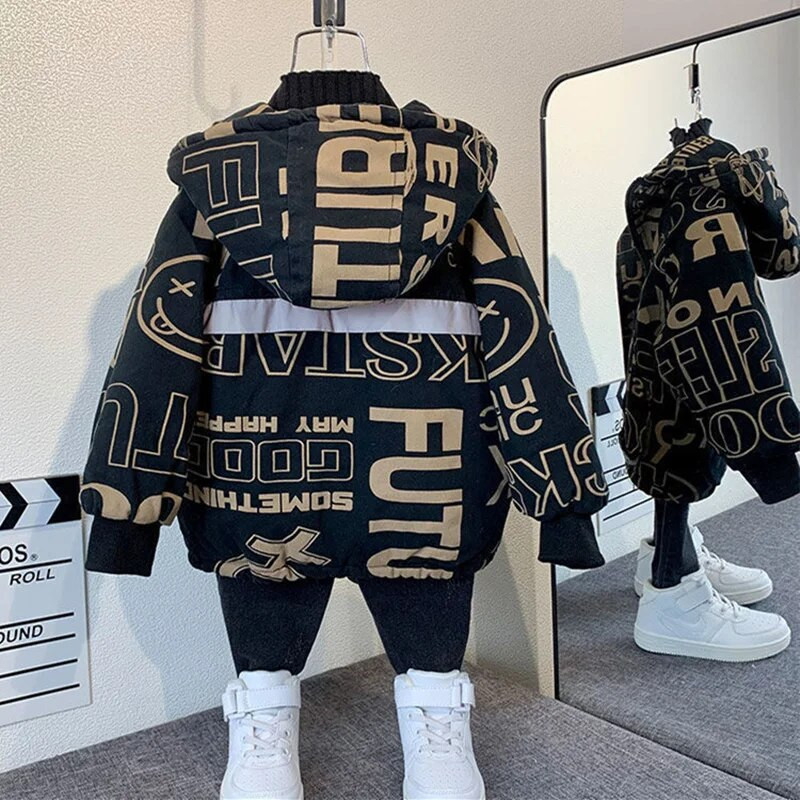 Berniukų paltas Striukė Paltas Medvilninis 2023 m. laisvalaikio šiltas, storas aksominis žiemos sportas paauglių mokykliniai vaikų drabužiai vaikams