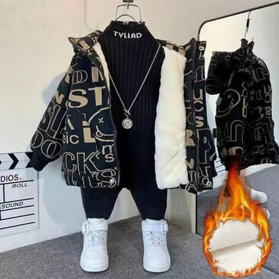 Chlapčenský kabát, bunda, vrchné oblečenie, bavlnené topy 2023, módne zahusťovanie a zamat, zima, jeseň, plus veľkosť, kabát, detské oblečenie