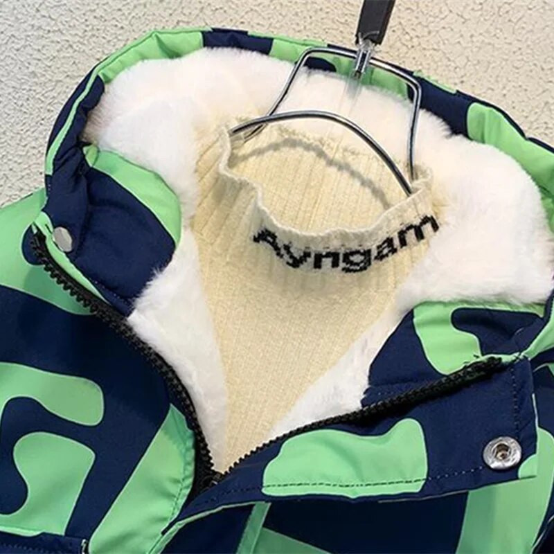 Chlapčenský kabát, bunda, vrchné oblečenie, bavlnené topy 2023, módne zahusťovanie a zamat, zima, jeseň, plus veľkosť, kabát, detské oblečenie