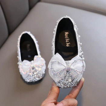 Обувки за принцеси за момичета Блестящи луксозни партита Плитки детски балетки 21-36 Еластична лента Модни дантелени панделки Детски обувки за танци