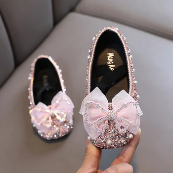 Обувки за принцеси за момичета Блестящи луксозни партита Плитки детски балетки 21-36 Еластична лента Модни дантелени панделки Детски обувки за танци