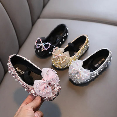 Κορίτσια Princess Shoes Glitter Luxury Party Shallow Παιδικά μπαλαράκια 21-36 Elastic Band Fashion Lace Bowknot Παιδικά παπούτσια χορού