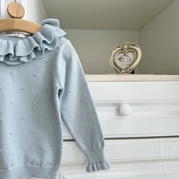 Ανοιξιάτικο πλεκτό πουλόβερ με βολάν γιακά για μωρό Βαμβακερό πουλόβερ με στρογγυλή λαιμόκοψη Παιδικό πουκάμισο με μακρυμάνικο πουλόβερ για κορίτσια