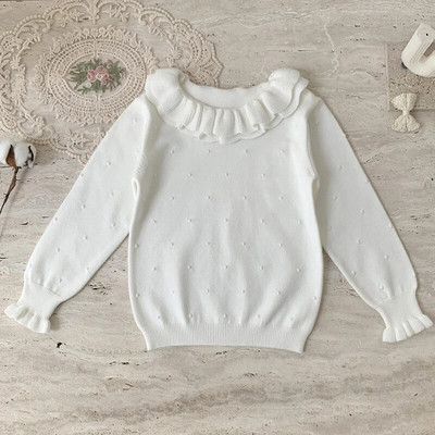 Kevadised tüdrukute kootud volangidega kraega pullover Beebi puuvillane ümara kaelusega kampsun Laste alumine särk pikkade varrukatega tüdrukute kampsunid