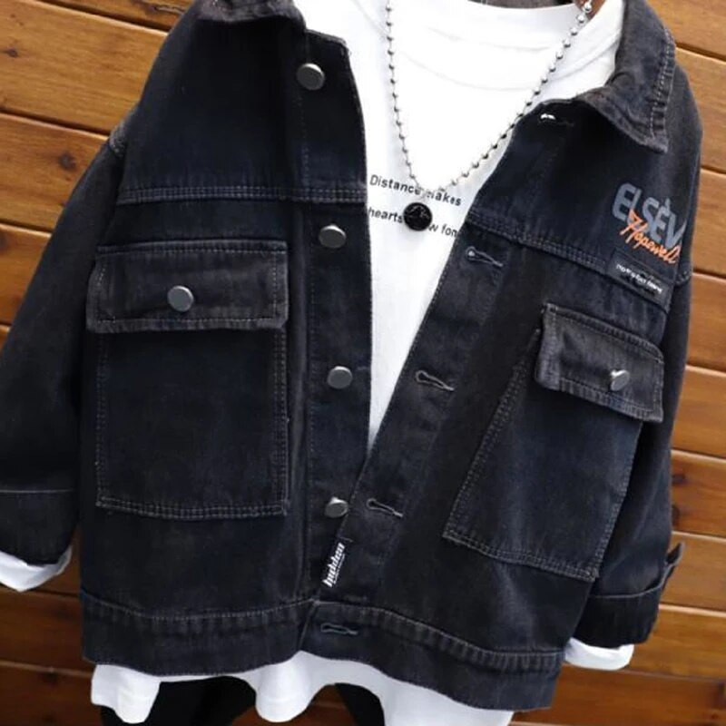 5-14-aastaste poiste joped Kevad õhuke Trench Coat Denim jakk Lasteriided Vabaaja ühevärvilised reväärid Teksad Jope TZ152
