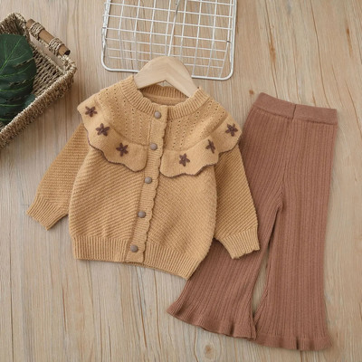 2023. aasta sügistalvine tüdrukute kaheosaline kampsun, püksipael, uus lillenööbiga mood, sobiv välitingimustes