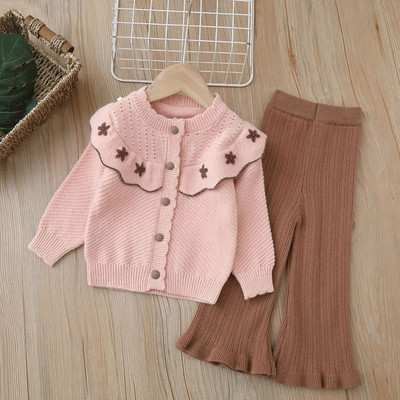 2023. aasta sügistalvine tüdrukute kaheosaline kampsun, püksipael, uus lillenööbiga mood, sobiv välitingimustes