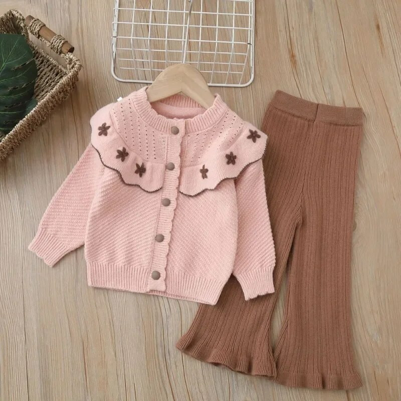 2023. aasta sügistalvine tüdrukute kaheosaline kampsun, püksipael, uus lillenööbiga mood, sobiv välitingimustes