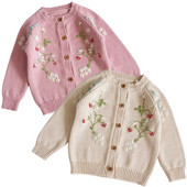 Cardigan tricot pentru fetiță Pulover prințesă Broderie florală Căpșuni Bebeluș copil mic Pulover ținută Cardigan tricot de toamnă