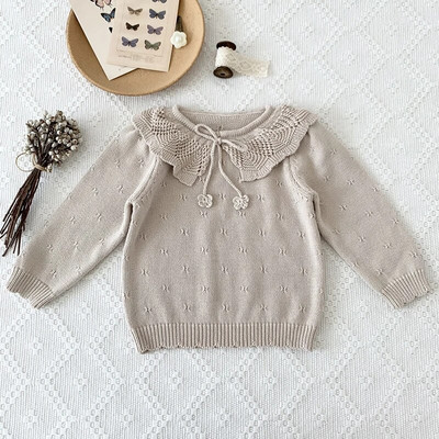 Tüdrukute roosa kampsun Beebi tüdrukute talve kampsun Riided Lootose krae Sügis 1-7 a imikute riided Pullover Kootud Laste kampsunid