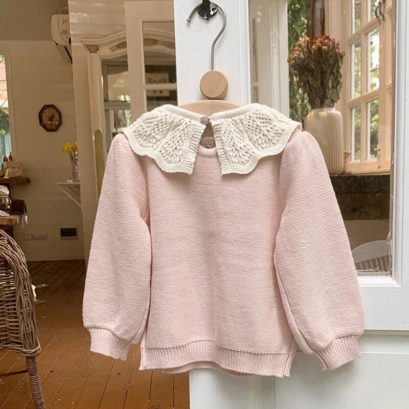 Tüdrukute roosa kampsun Beebi tüdrukute talve kampsun Riided Lootose krae Sügis 1-7 a imikute riided Pullover Kootud Laste kampsunid