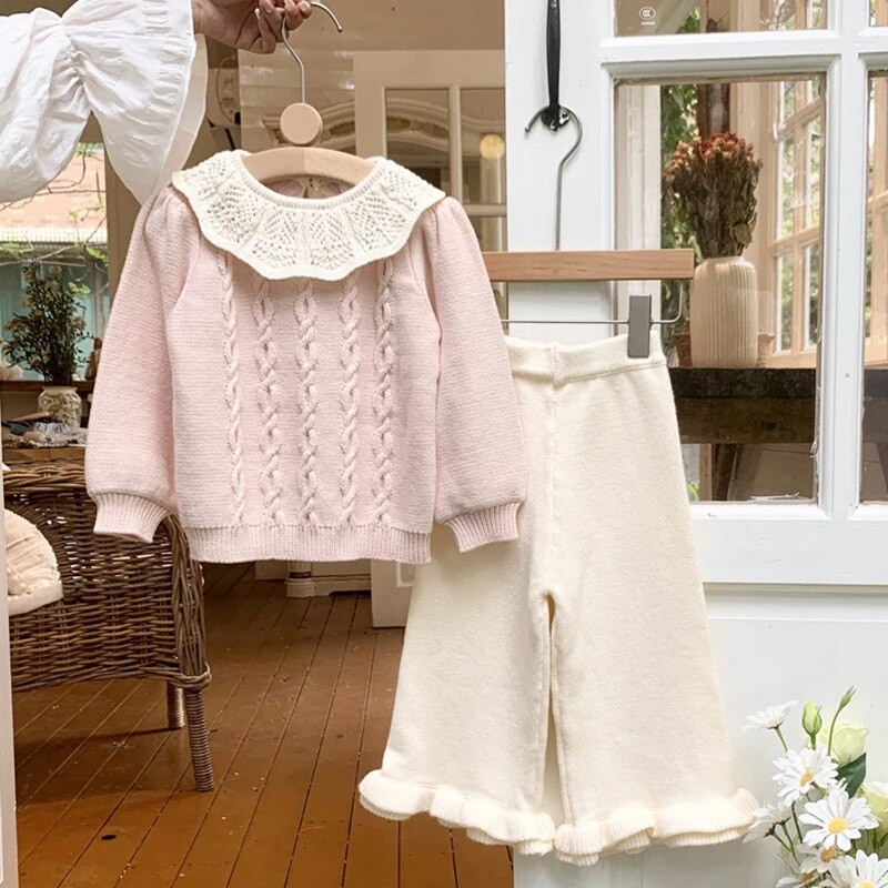 Tüdrukute roosa kampsun Beebi tüdrukute talve kampsun Riided Lootose krae Sügis 1-7 a imikute riided Pullover Kootud Laste kampsunid