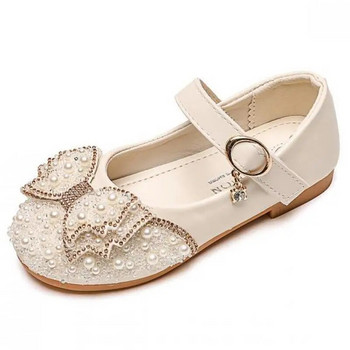 Кожени обувки за момиче с панделка Блестящи перлени кристали Принцеса обувки Пролет Есен Модни детски плоски единични обувки с пайети H538