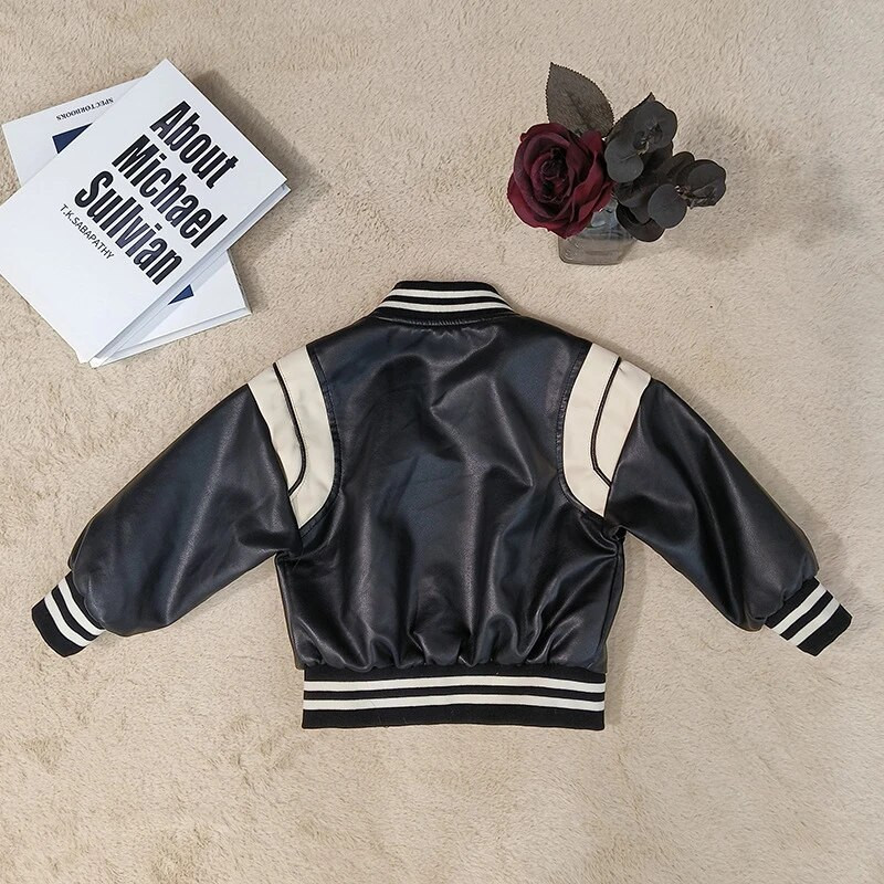 Laste jope poisile Nööbiga V-kaelusega nahast tuulepluus poiste moe kevad-sügis pesapalli PU laste jope mantel