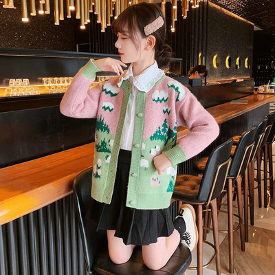 Lastele kootud kampsun 2023, uued tüdrukud vabaaja lapitehnikas prindiga kampsun Tüdrukute kampsun Sügistalv väikelaste laste tüdrukute riided