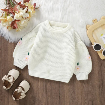 Pudcoco Зимен пуловер за бебета и момичета Прохождащо дете с кръгло деколте с дълъг ръкав и цветен модел Плетени пуловери Горнища Детска широка риза 6M-3T