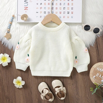 Pudcoco Зимен пуловер за бебета и момичета Прохождащо дете с кръгло деколте с дълъг ръкав и цветен модел Плетени пуловери Горнища Детска широка риза 6M-3T