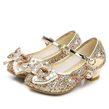 Обувки от изкуствена кожа с класически лък за момичета Деца за парти, детски обувки 3-14 години Детски сватбени обувки на високи токчета