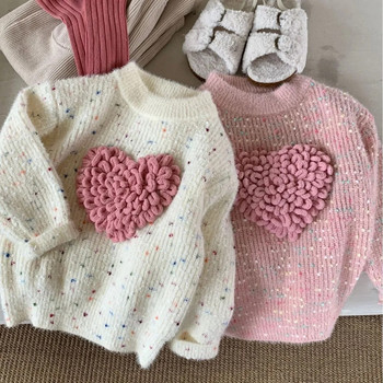 Детско облекло Детски пуловер 2023 Есен Зима Нов модерен корейски стил Love Dot Топъл удобен детски ежедневен пуловер