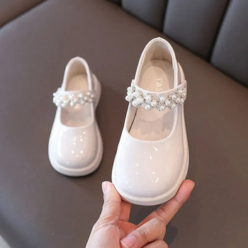 Лачени обувки за момичета за сватбено парти Черни бели ученически обувки Детски перлени обувки на принцеса Модни универсални Mary Janes