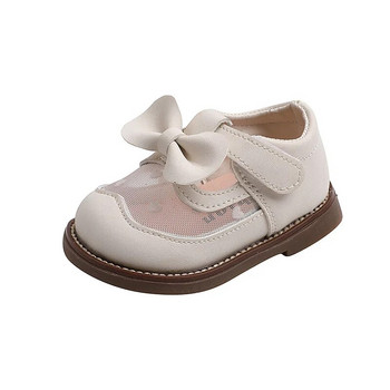 Бебешки кожени обувки за момичета Пролет и есен Сладко меко дъно с панделка Детски обувки на принцеса Ежедневни мрежести бебешки обувки First Walker