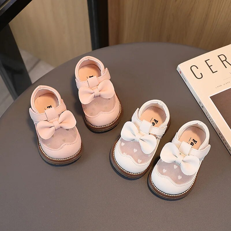 Kožené topánky pre dievčatká, jarné a jesenné, sladké, s mäkkou podrážkou, princeznovské detské topánky, ležérne sieťované detské topánky pre prvé chodítka
