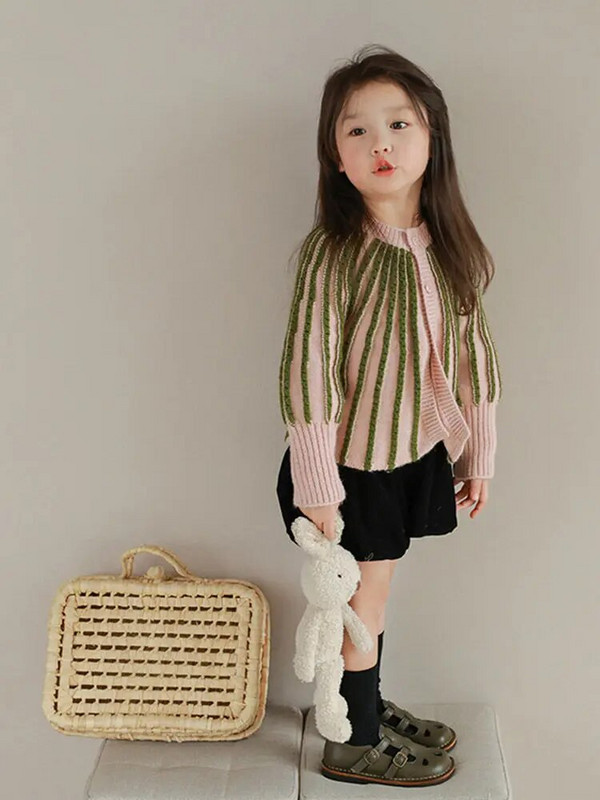 Pulovere cu cusătură deschisă Dungă asortată de culoare Copii Fată nouă Bebeluș Versatil Ocazional Buton Un singur rând Stil versatil