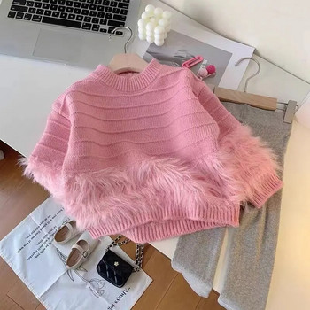 Пуловер за момиче 2023 г. Бебешки пуловер в чужд стил за момиче, облечен в едноцветен пуловер, пуловер в стил на корейска принцеса Нов пуловер за момиче