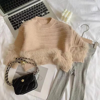 Dievčenský sveter 2023 Dievčenský sveter v zahraničnom štýle, ktorý má na sebe jednofarebný sveter, sveter v kórejskom princeznom štýle, nový dievčenský sveter