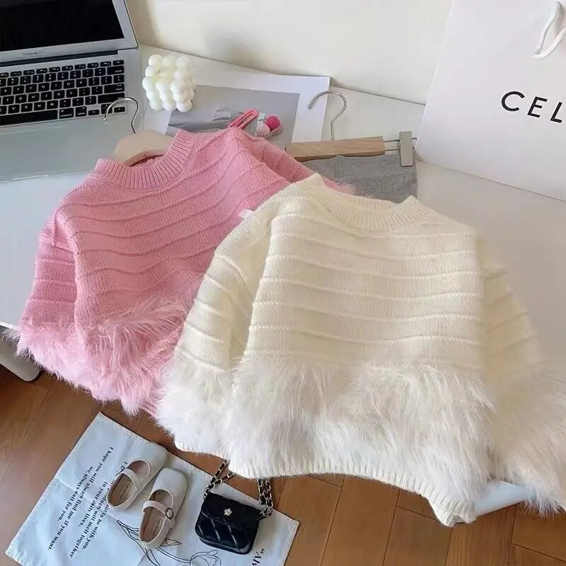 Dievčenský sveter 2023 Dievčenský sveter v zahraničnom štýle, ktorý má na sebe jednofarebný sveter, sveter v kórejskom princeznom štýle, nový dievčenský sveter