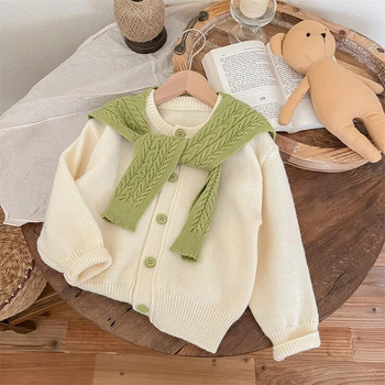 2023 Есен Зима Бебешки трикотаж за момичета Памучен плетен плътен пуловер с дълъг ръкав за малки момичета с наметало Детска жилетка за момичета