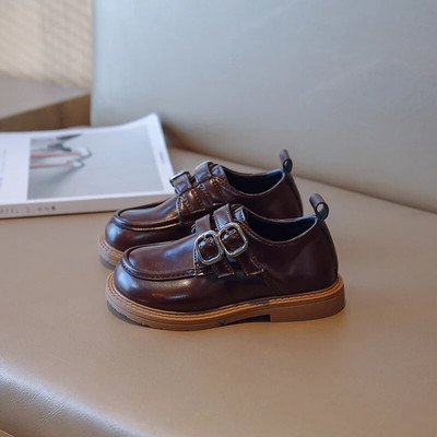 Laste nahast kingad pannal, ühevärviline koolikevad, laste lamedad kingad 23-35 Unisex moe ümmargune varvas Paindlik poiste jalats tüdrukutele