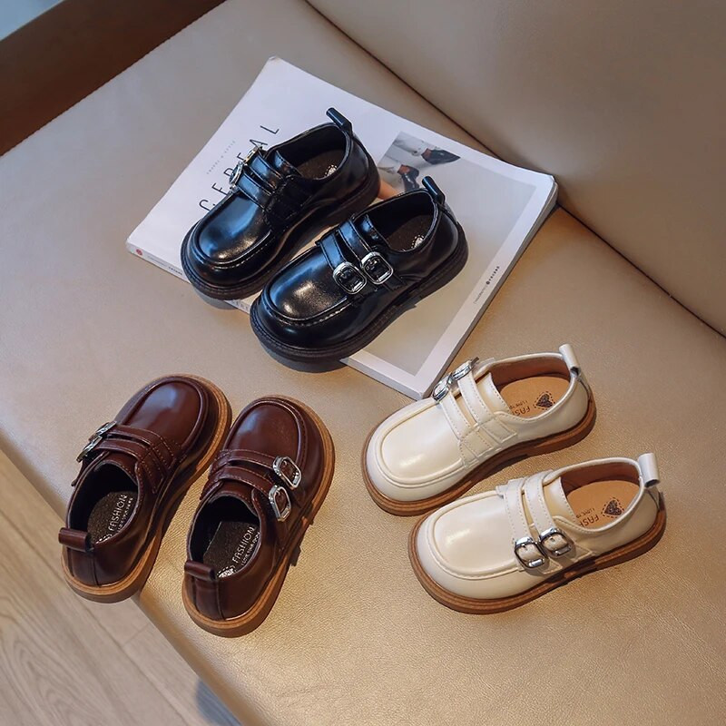 Laste nahast kingad pannal, ühevärviline koolikevad, laste lamedad kingad 23-35 Unisex moe ümmargune varvas Paindlik poiste jalats tüdrukutele